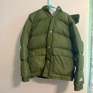 Vtg CAMEL Men's Goose Down Feathers Puffer Jacket Zip/Snap Pocket Size M hooded